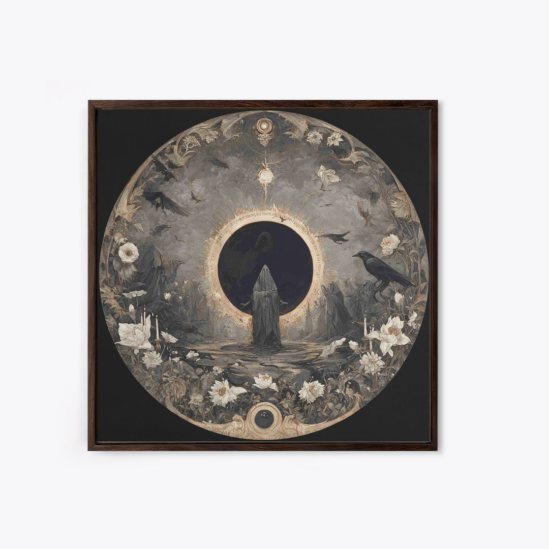 The Eclipse Summoning, Symbolist Dream Art, Square Wall Art, Dark Halloween Decor, Canvas Print, Halloween Wall Art