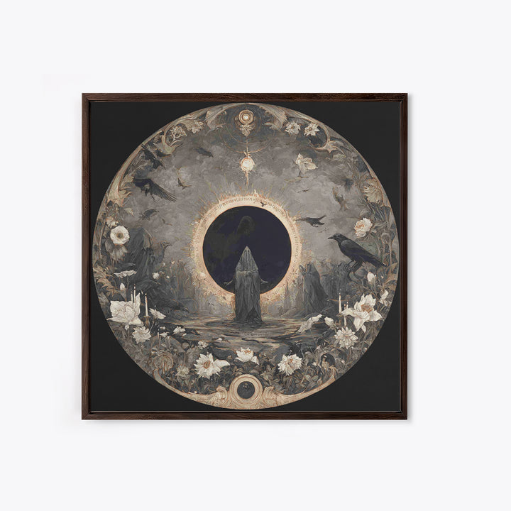 The Eclipse Summoning, Symbolist Dream Art, Square Wall Art, Dark Halloween Decor, Canvas Print, Halloween Wall Art