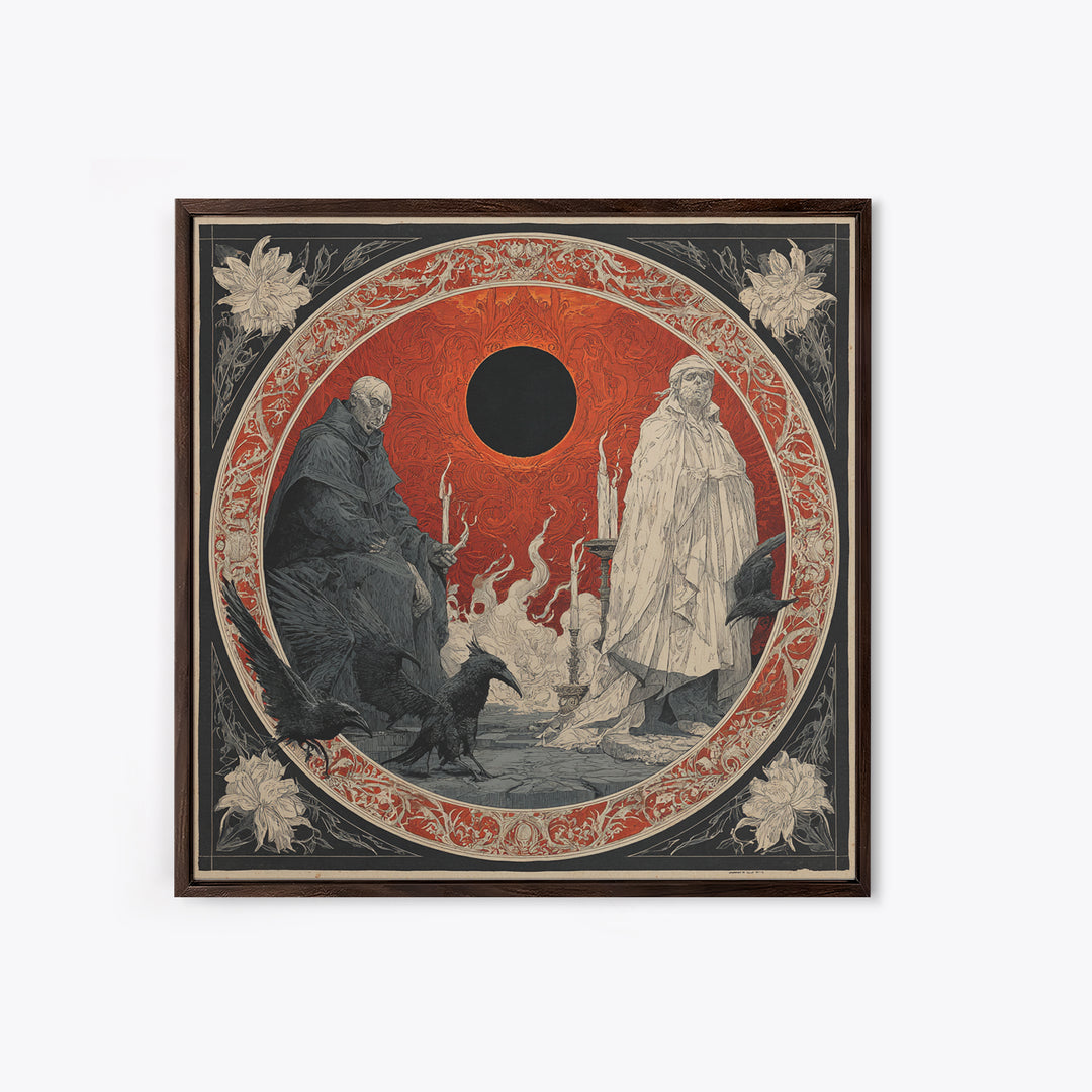 The Eclipse Summoning, Symbolist Etching Art, Square Wall Art, Macabre Wall Art, Framed Canvas Print, Halloween Wall Art, Horror Wall Art