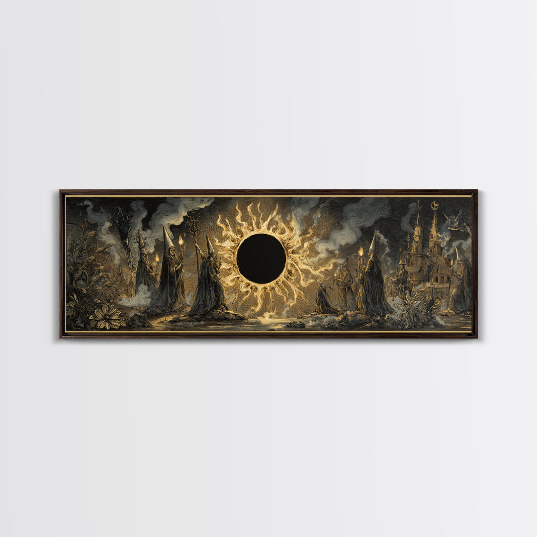 The Eclipse Summoning, Expressionist Nightmare Art, Extra Wide Wall Art, Macabre Wall Art, Framed Canvas Print, Halloween Wall Art