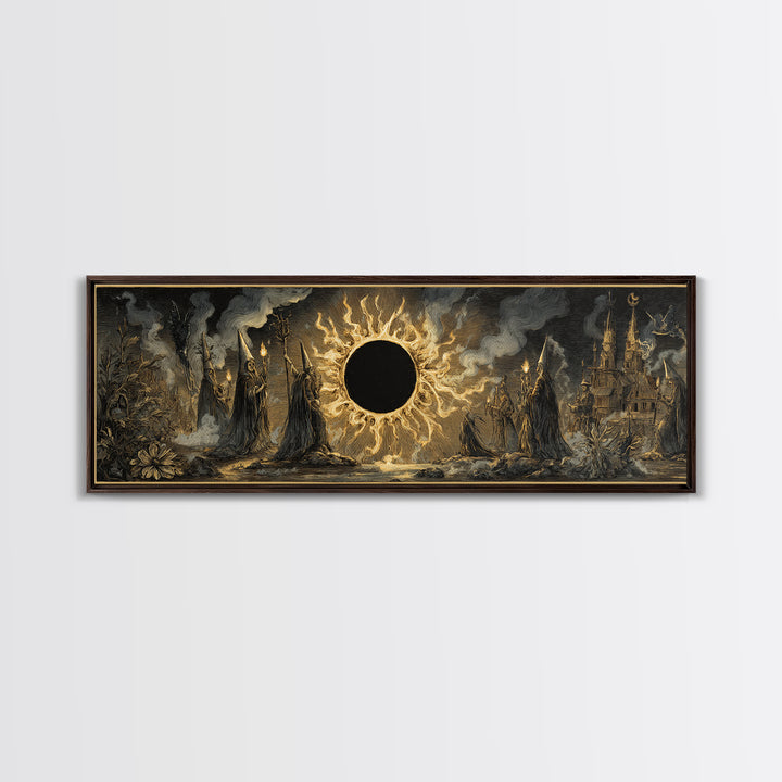 The Eclipse Summoning, Expressionist Nightmare Art, Extra Wide Wall Art, Macabre Wall Art, Framed Canvas Print, Halloween Wall Art