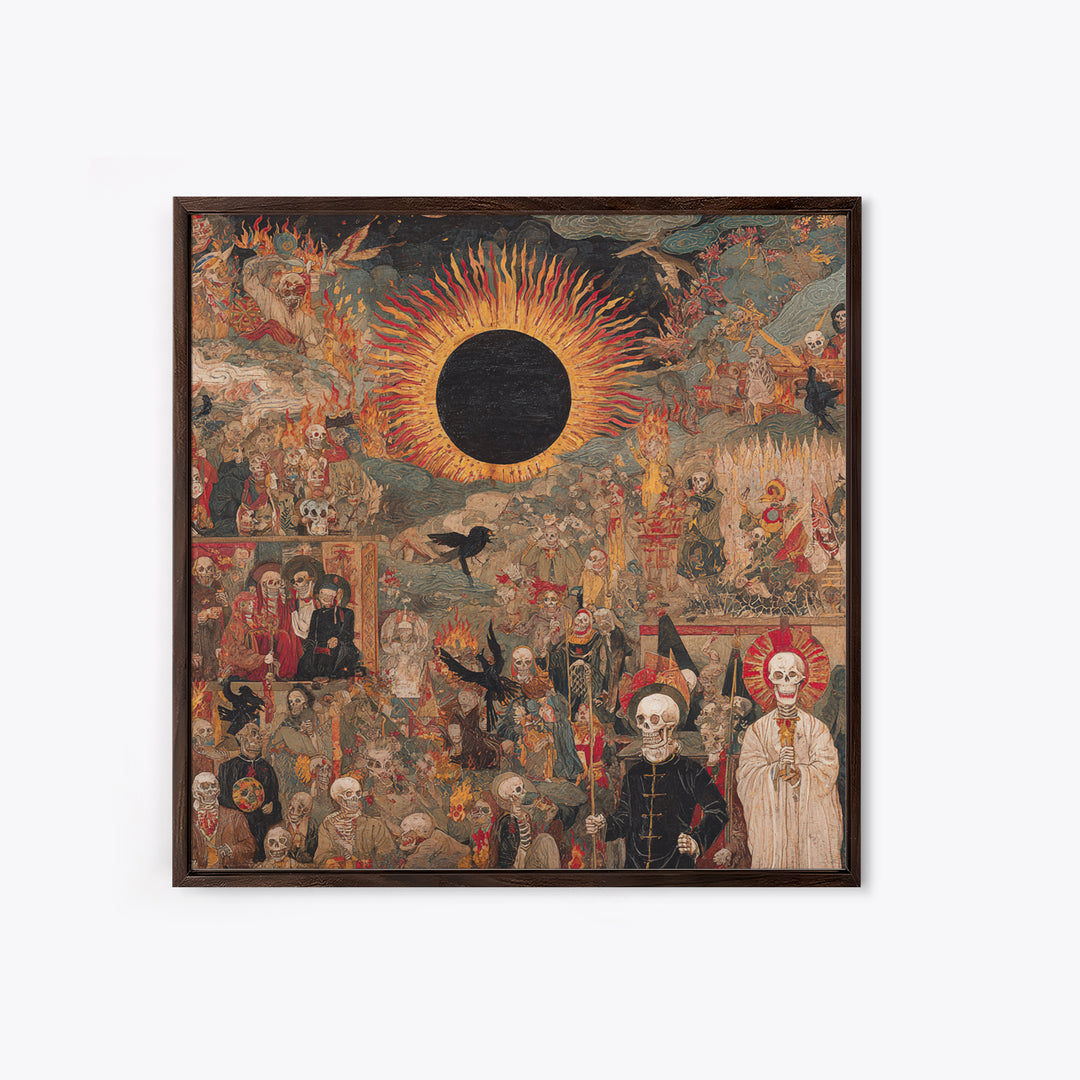 The Eclipse Summoning, Grotesque Carnival Art, Square Wall Art, Dark Halloween Decor, Framed Canvas Print, Halloween Wall Art