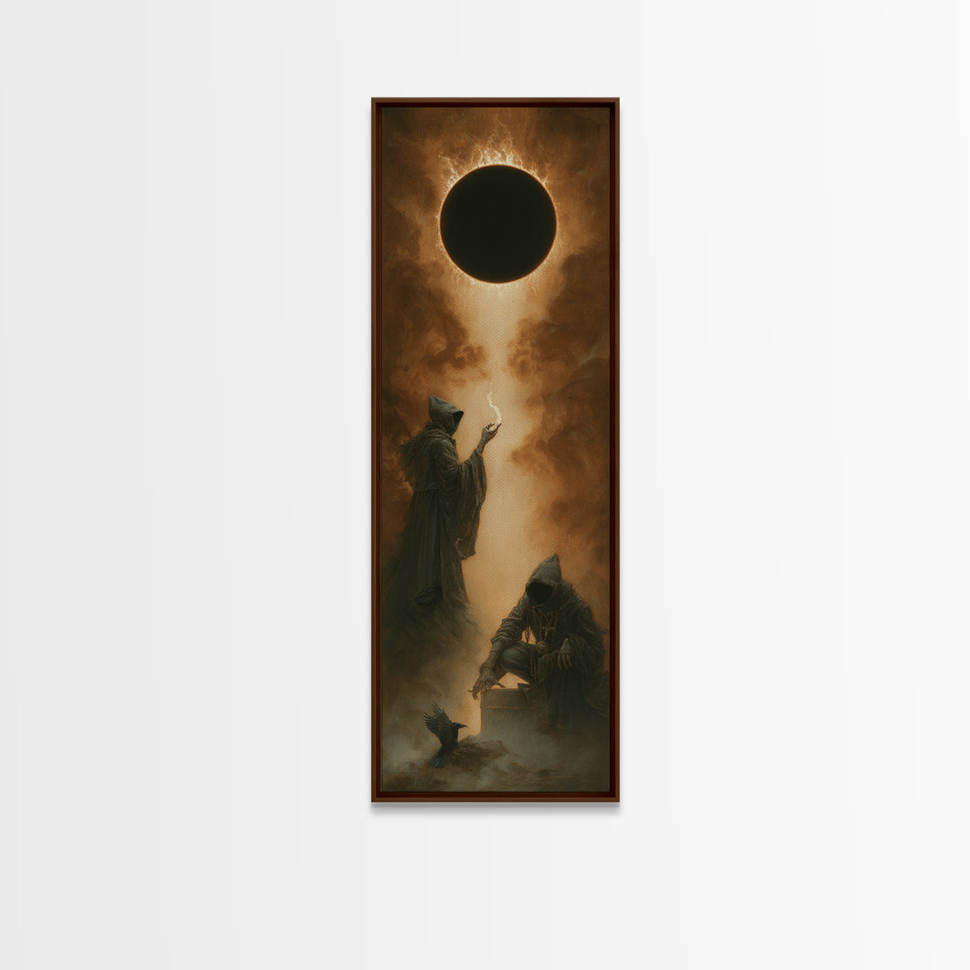 The Eclipse Summoning, Surreal Apocalyptic Art, Tall Narrow Wall Art, Dark Fantasy Wall Art, Canvas Print, Halloween Wall Art