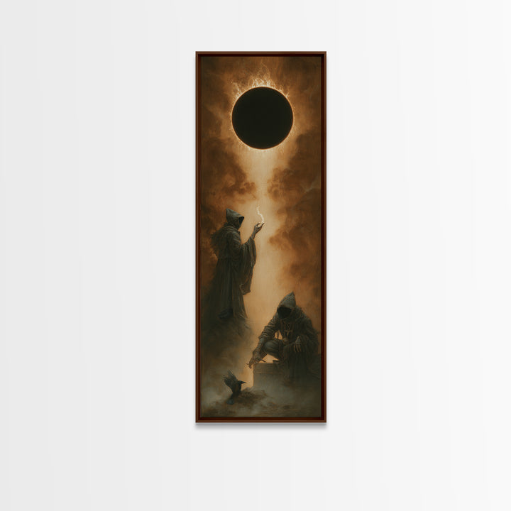 The Eclipse Summoning, Surreal Apocalyptic Art, Tall Narrow Wall Art, Dark Fantasy Wall Art, Canvas Print, Halloween Wall Art