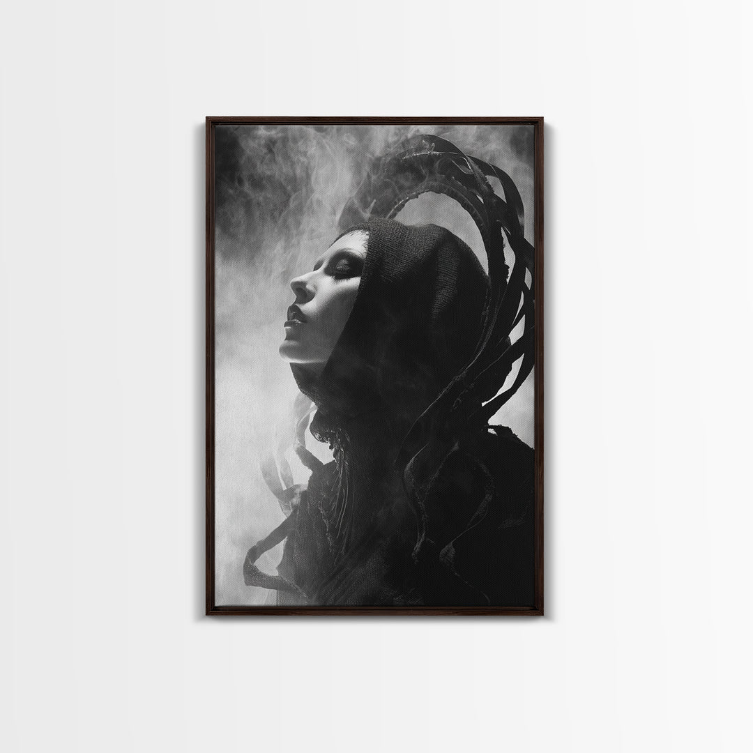 The Eclipse Summoning, Biomechanical Horror Art, Vertical Wall Art, Gothic Horror Wall Art, Canvas Print, Halloween Wall Art