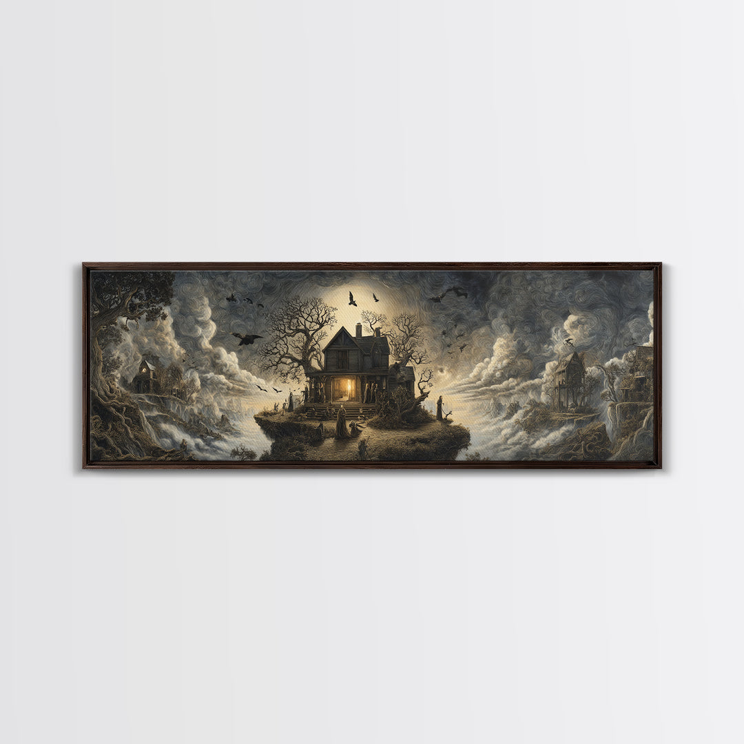 The Last House At The World'S Edge, Baroque Witchcraft Art, Extra Wide Wall Art, Dark Halloween Decor, Canvas Print, Halloween Wall Art