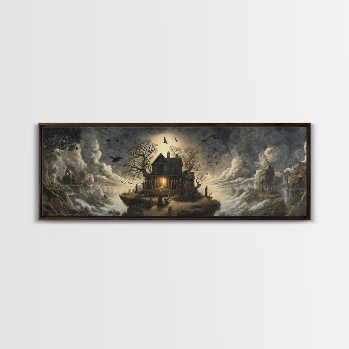 The Last House At The World'S Edge, Baroque Witchcraft Art, Extra Wide Wall Art, Dark Halloween Decor, Canvas Print, Halloween Wall Art