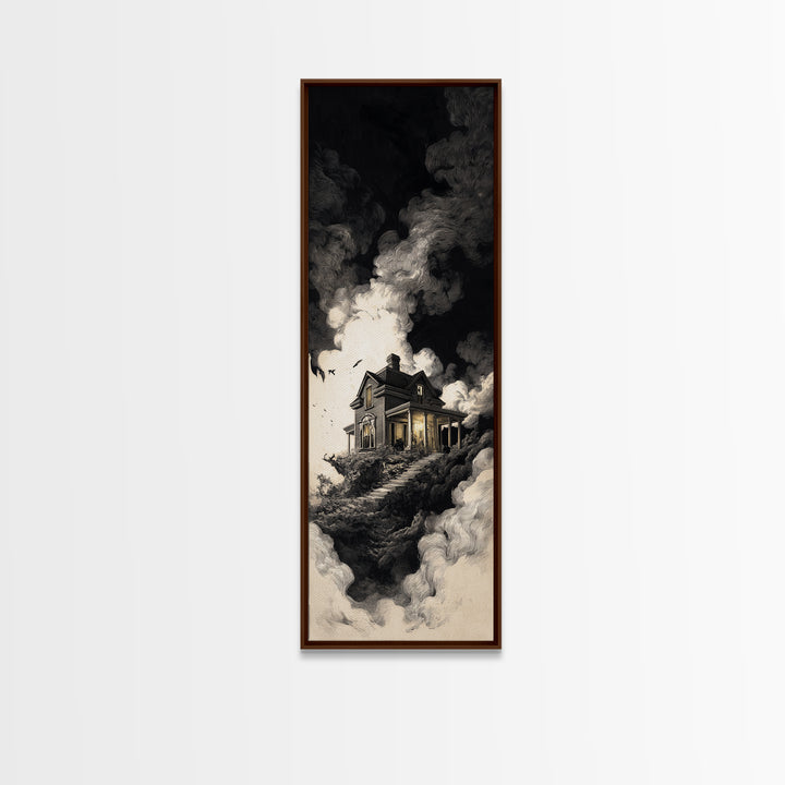The Last House At The World'S Edge, Architectural Etching Art, Tall Narrow Wall Art, Gothic Horror Wall Art