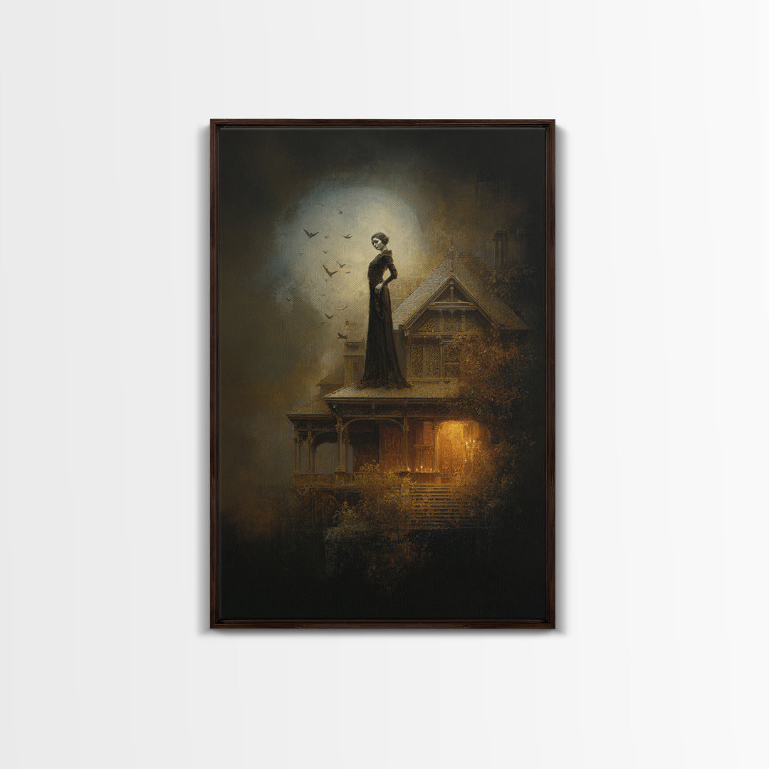 The Last House At The World'S Edge, Ornate Symbolist Art, Vertical Wall Art, Macabre Wall Art, Canvas Print, Halloween Wall Art