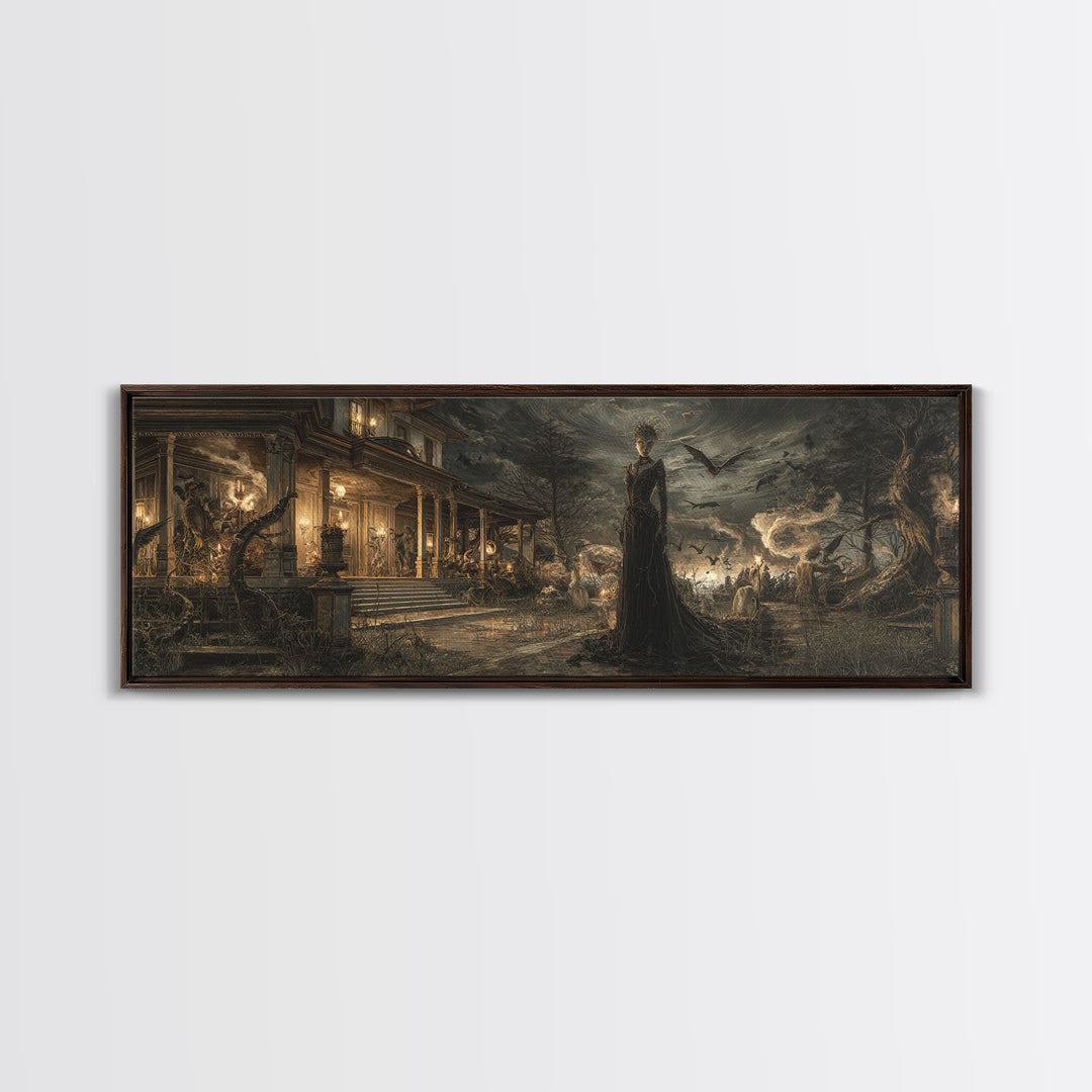 The Last House At The World'S Edge, Dark Symbolist Art, Extra Wide Wall Art, Dark Halloween Decor, Framed Canvas Print