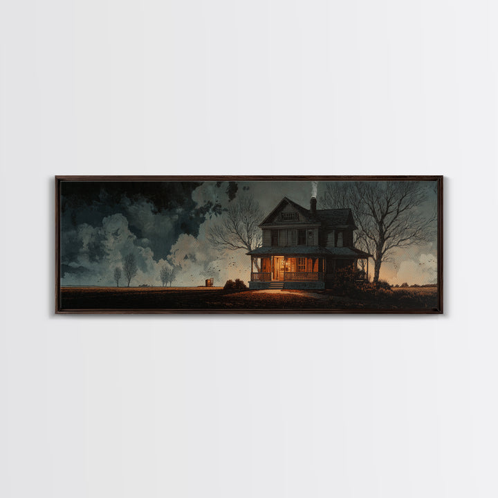 The Last House At The World'S Edge, Symbolist Etching Art, Extra Wide Wall Art, Macabre Wall Art, Framed Canvas Print, Halloween Wall Art