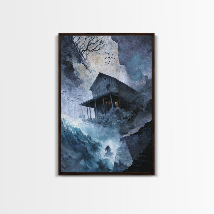 The Last House At The World'S Edge, Expressionist Gothic Art, Vertical Wall Art, Gothic Horror Wall Art, Framed Canvas Print