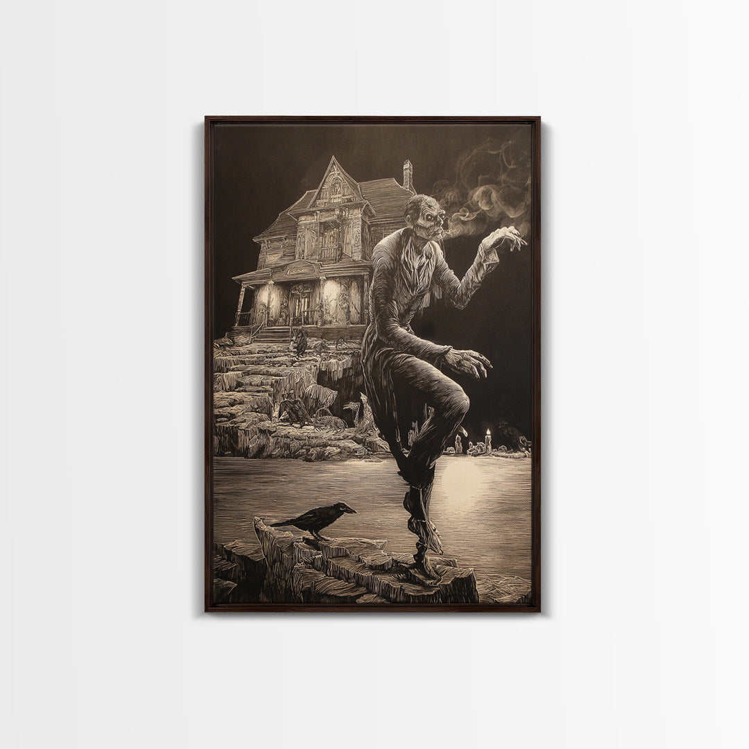 The Last House At The World'S Edge, Victorian Macabre Art, Vertical Wall Art, Dark Halloween Decor, Framed Canvas Print, Horror Wall Art