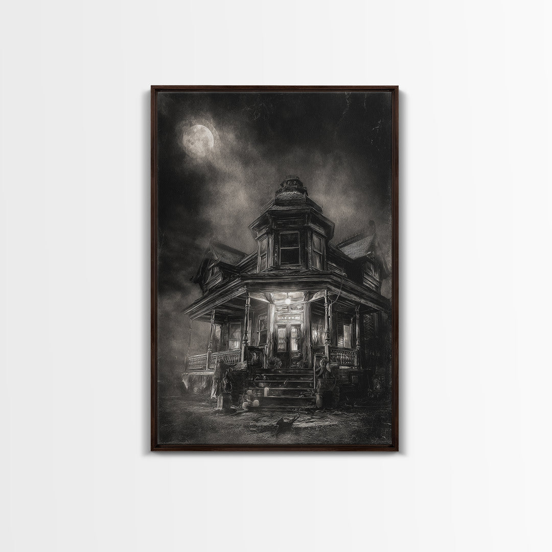 The Last House At The World'S Edge, Biomechanical Horror Art, Vertical Wall Art, Dark Halloween Decor, Canvas Print, Halloween Wall Art