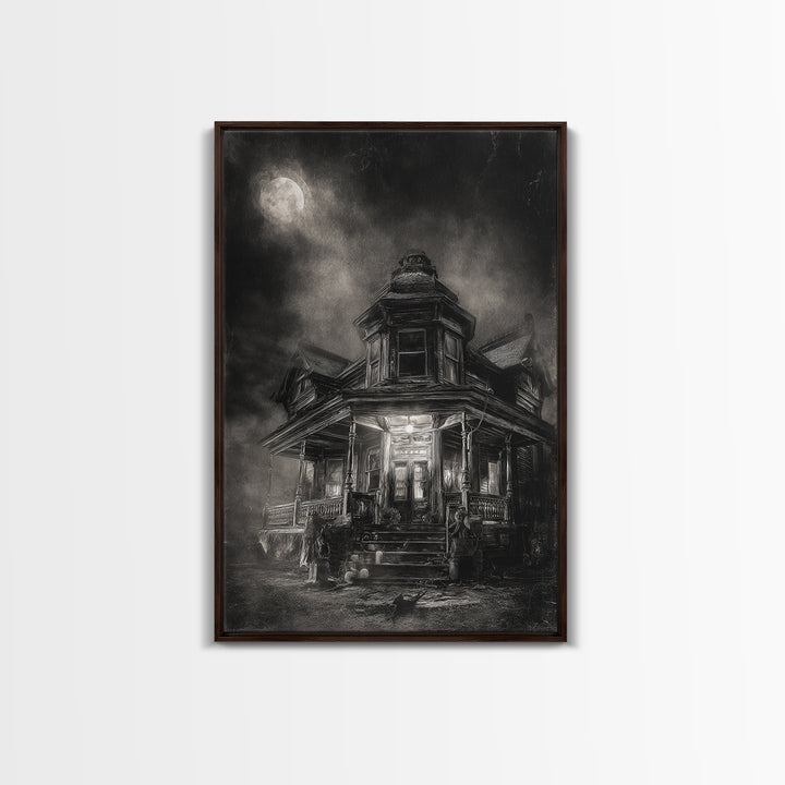 The Last House At The World'S Edge, Biomechanical Horror Art, Vertical Wall Art, Dark Halloween Decor, Canvas Print, Halloween Wall Art
