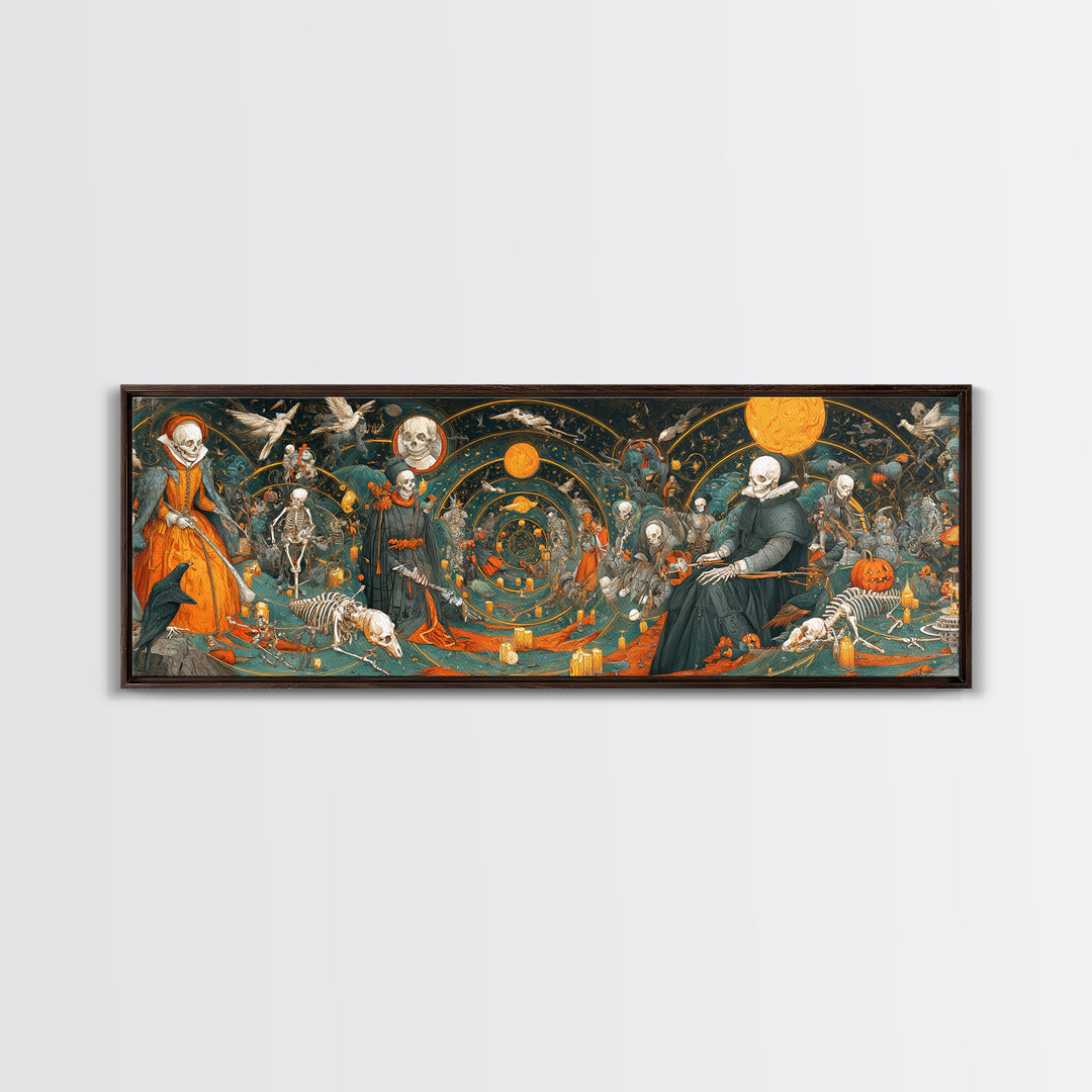 Halloween On Another Planet, Danse Macabre Art, Extra Wide Wall Art, Gothic Horror Wall Art, Framed Canvas Print