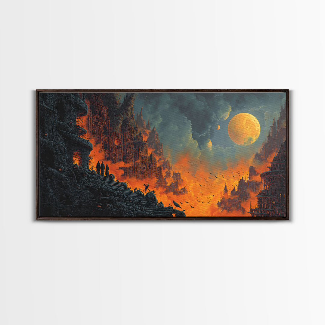 Halloween On Another Planet, Apocalyptic Romantic Art, Wide Panoramic Art, Gothic Horror Wall Art, Canvas Print, Halloween Wall Art