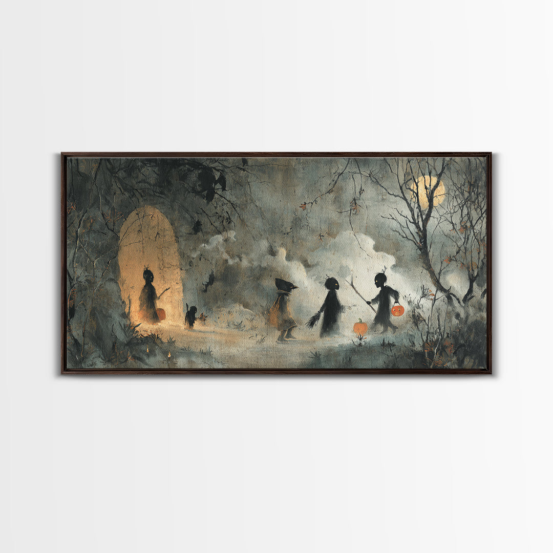 Halloween On Another Planet, Symbolist Dream Art, Wide Panoramic Art, Macabre Wall Art, Canvas Print, Halloween Wall Art