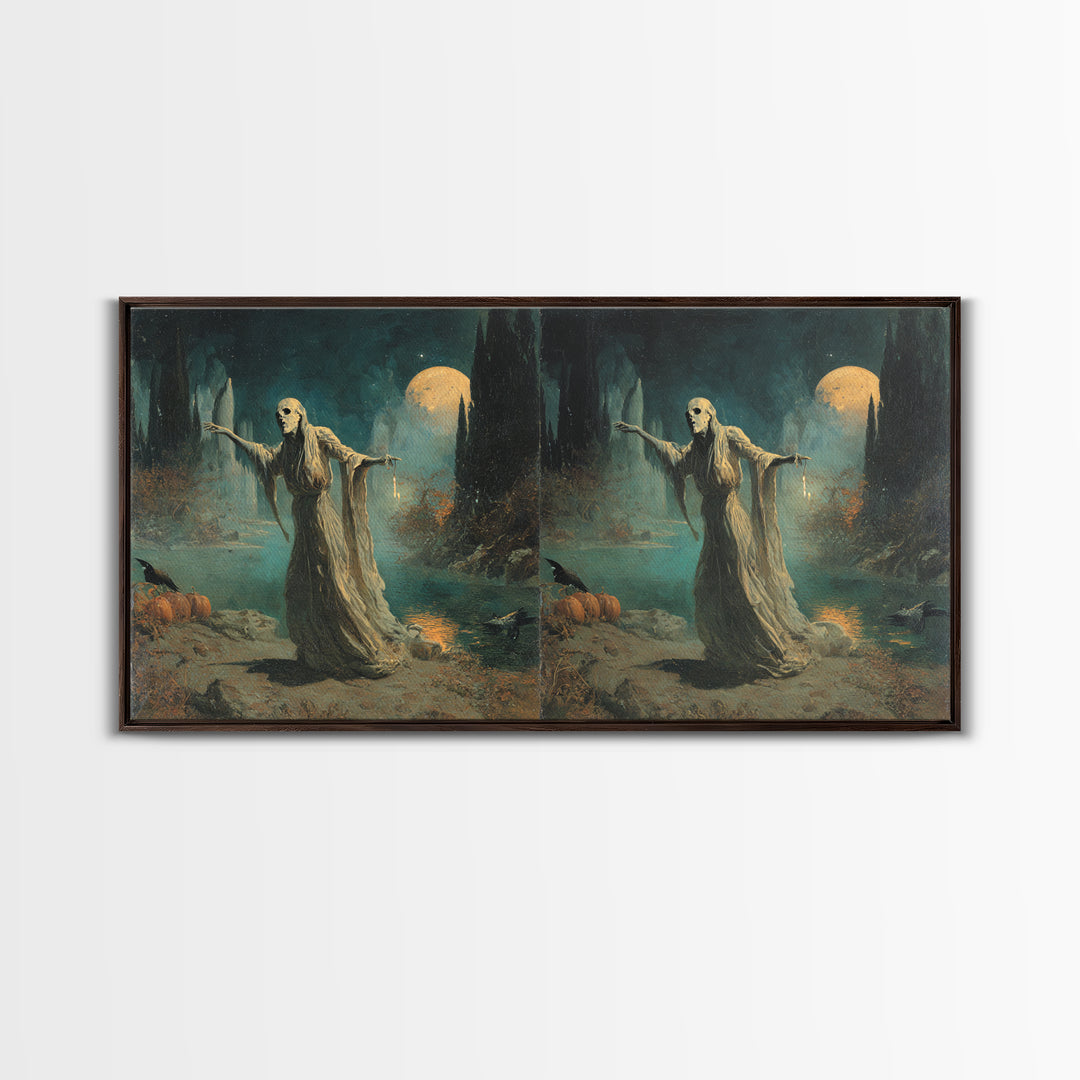 Halloween On Another Planet, Symbolist Gothic Landscape, Wide Panoramic Art, Dark Fantasy Wall Art, Canvas Print, Halloween Wall Art
