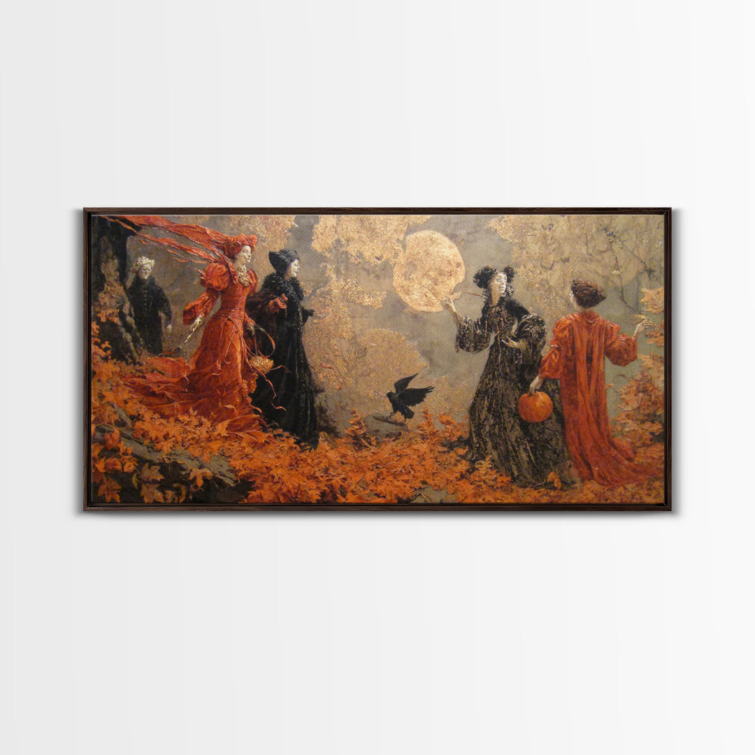 Halloween On Another Planet, Ornate Symbolist Art, Wide Panoramic Art, Macabre Wall Art, Framed Canvas Print, Halloween Wall Art
