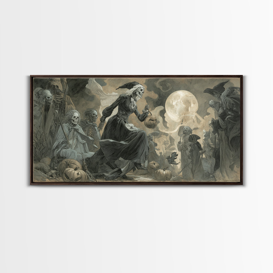 Halloween On Another Planet, Decadent Gothic Art, Wide Panoramic Art, Macabre Wall Art, Framed Canvas Print, Halloween Wall Art