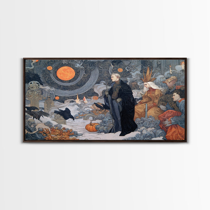 Halloween On Another Planet, Symbolist Death Art, Landscape Wall Art, Dark Fantasy Wall Art, Framed Canvas Print, Halloween Wall Art