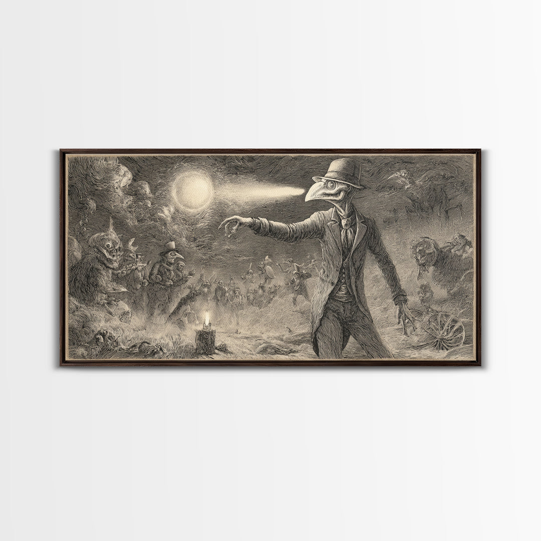 Halloween On Another Planet, Expressionist Nightmare Art, Wide Panoramic Art, Gothic Horror Wall Art, Canvas Print, Halloween Wall Art