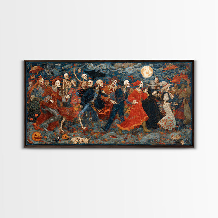 Halloween On Another Planet, Grotesque Carnival Art, Wide Panoramic Art, Dark Halloween Decor, Framed Canvas Print, Halloween Wall Art