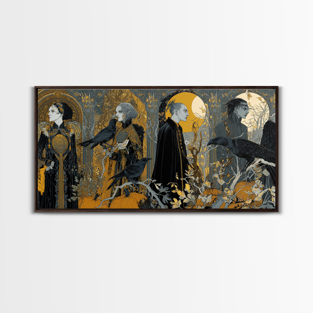 Halloween On Another Planet, Stained Glass Gothic Art, Wide Panoramic Art, Dark Fantasy Wall Art, Canvas Print, Halloween Wall Art