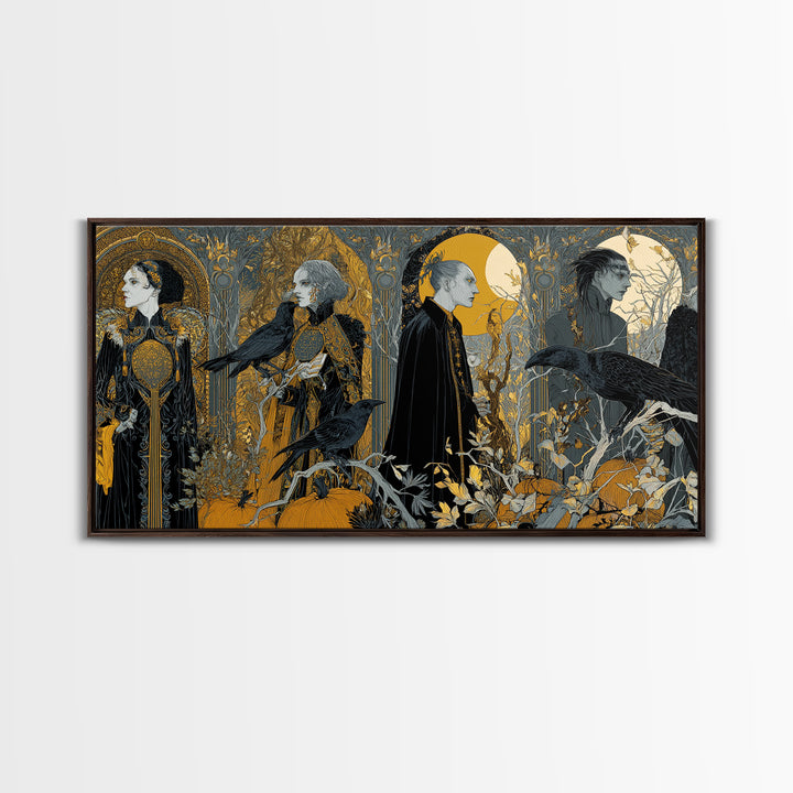 Halloween On Another Planet, Stained Glass Gothic Art, Wide Panoramic Art, Dark Fantasy Wall Art, Canvas Print, Halloween Wall Art
