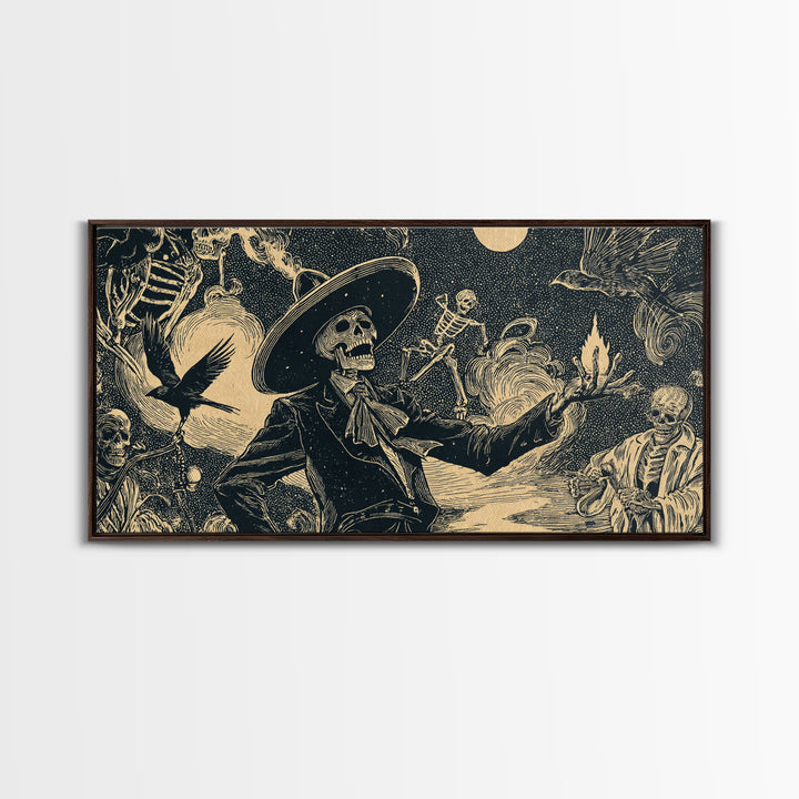 Halloween On Another Planet, Macabre Folk Print Art, Wide Panoramic Art, Gothic Horror Wall Art, Canvas Print