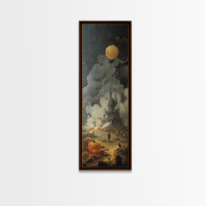 Halloween On Another Planet, Surreal Apocalyptic Art, Tall Narrow Wall Art, Dark Halloween Decor, Framed Canvas Print