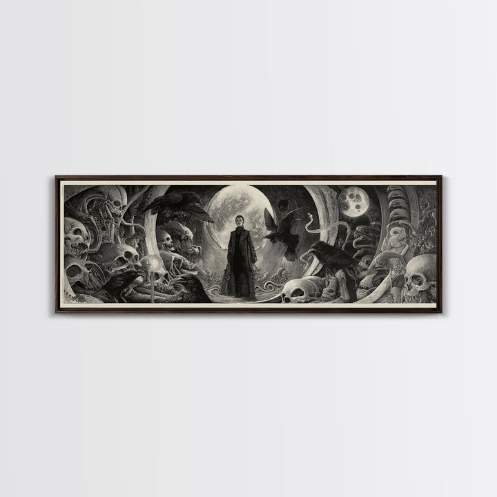 Halloween On Another Planet, Biomechanical Horror Art, Extra Wide Wall Art, Gothic Horror Wall Art, Canvas Print, Halloween Wall Art