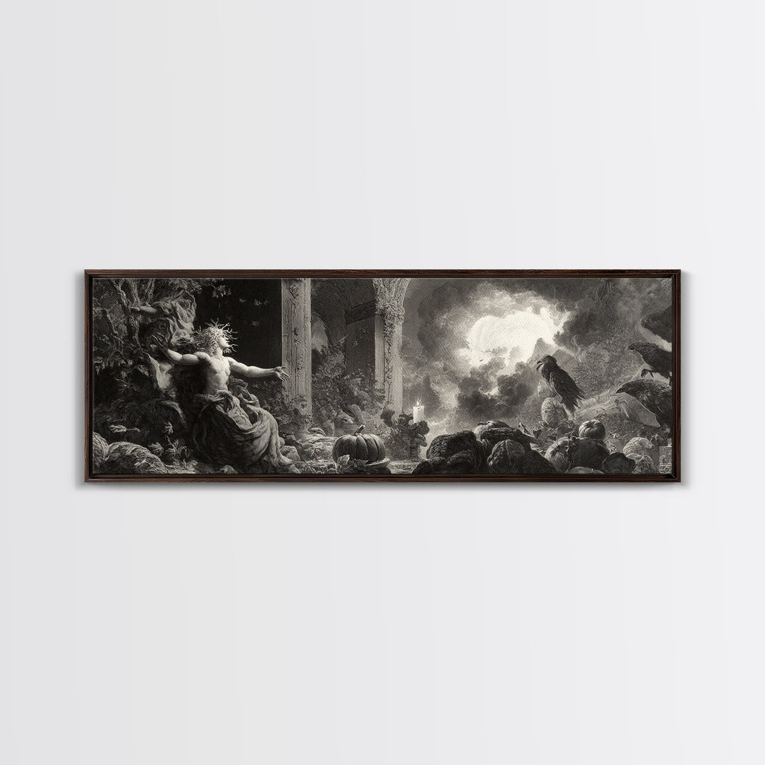 The Personification Of October, Gothic Engraving Art, Extra Wide Wall Art, Dark Halloween Decor, Canvas Print, Halloween Wall Art