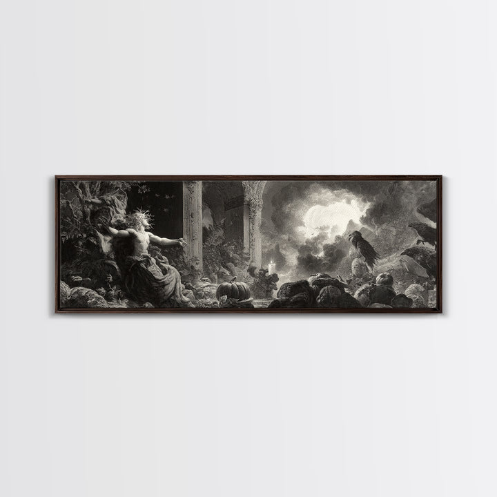 The Personification Of October, Gothic Engraving Art, Extra Wide Wall Art, Dark Halloween Decor, Canvas Print, Halloween Wall Art