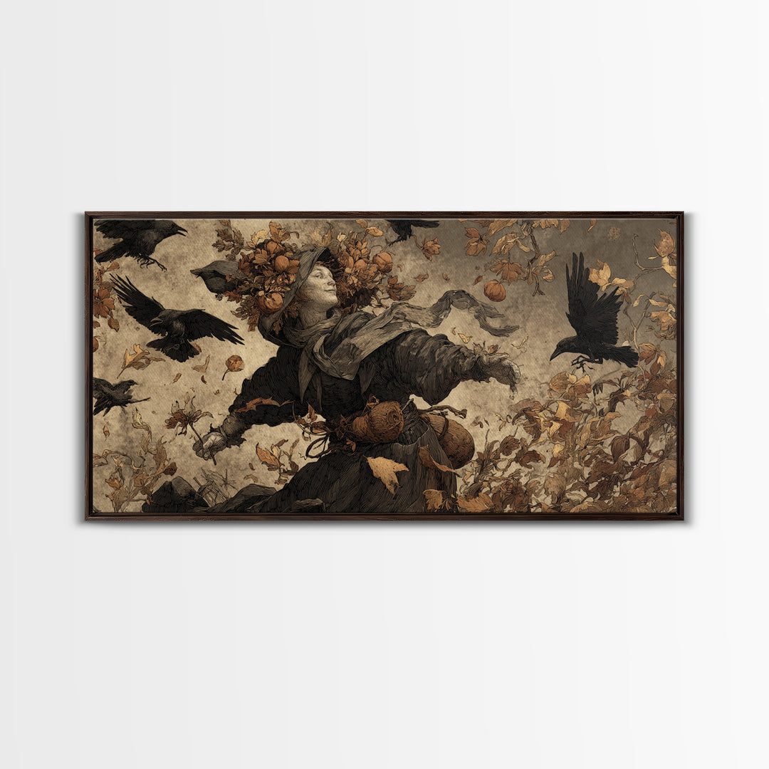 The Personification Of October, Northern Renaissance Horror, Wide Panoramic Art, Macabre Wall Art, Framed Canvas Print