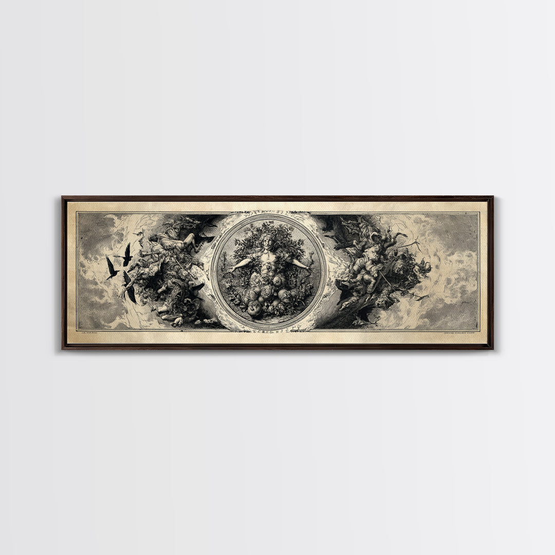 The Personification Of October, Renaissance Engraving Art, Extra Wide Wall Art, Macabre Wall Art, Canvas Print, Halloween Wall Art