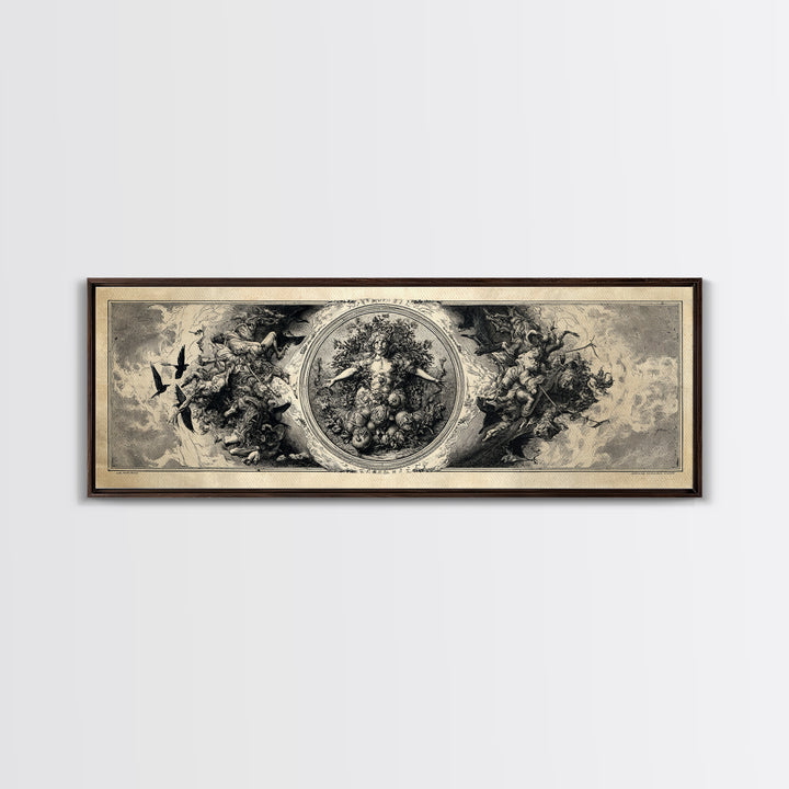 The Personification Of October, Renaissance Engraving Art, Extra Wide Wall Art, Macabre Wall Art, Canvas Print, Halloween Wall Art