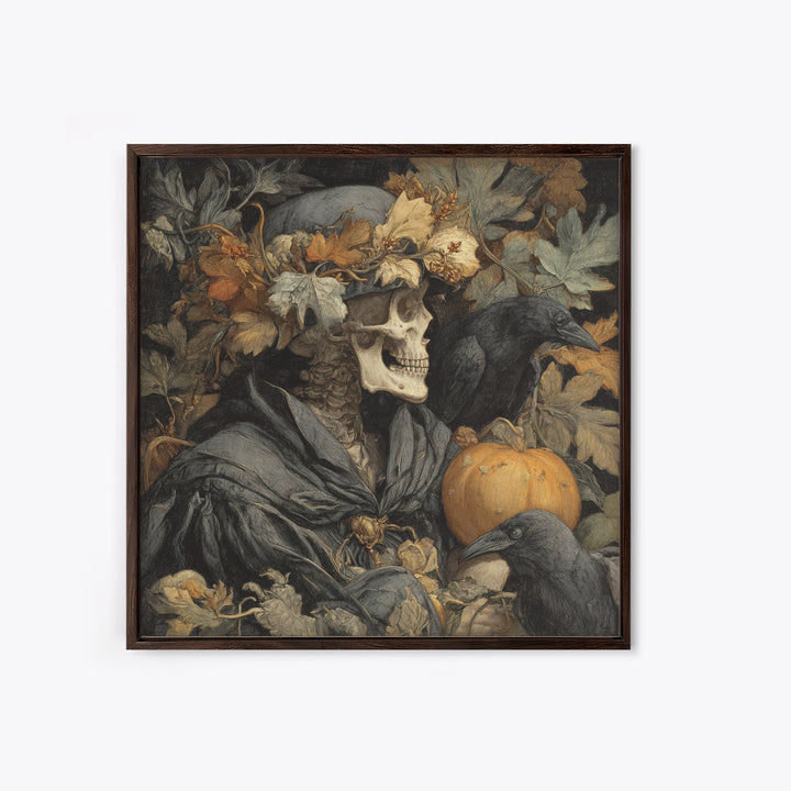 The Personification Of October, Danse Macabre Art, Square Wall Art, Dark Halloween Decor, Framed Canvas Print