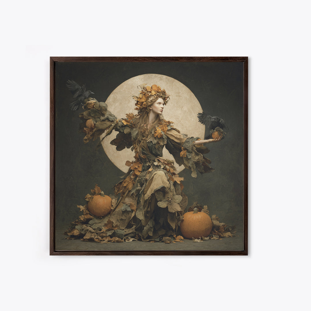 The Personification Of October, Symbolist Dream Art, Square Wall Art, Macabre Wall Art, Framed Canvas Print, Halloween Wall Art