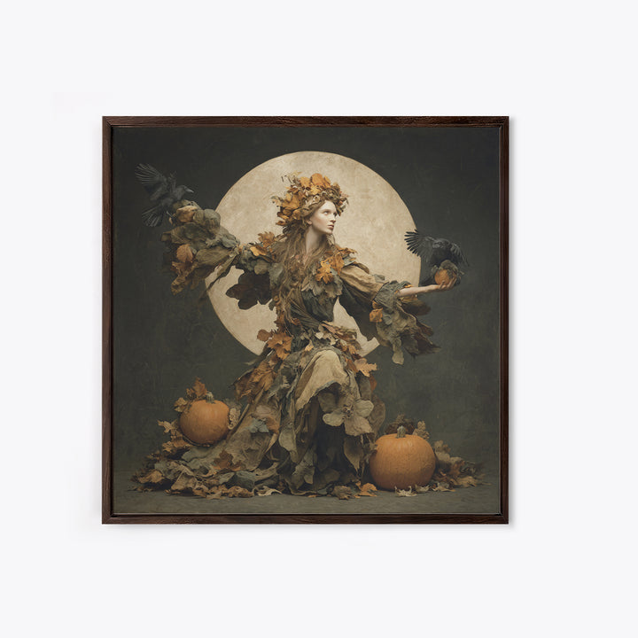 The Personification Of October, Symbolist Dream Art, Square Wall Art, Macabre Wall Art, Framed Canvas Print, Halloween Wall Art