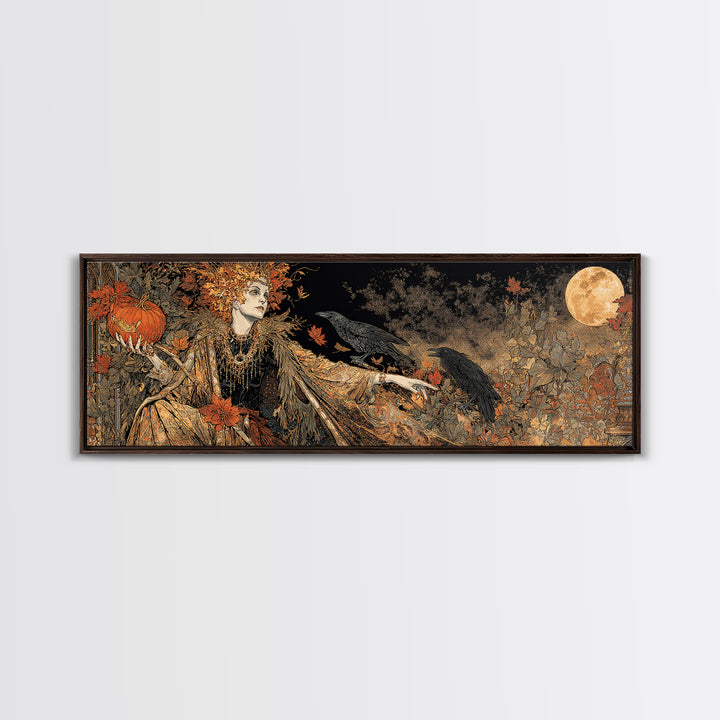 The Personification Of October, Stained Glass Gothic Art, Extra Wide Wall Art, Dark Fantasy Wall Art, Framed Canvas Print