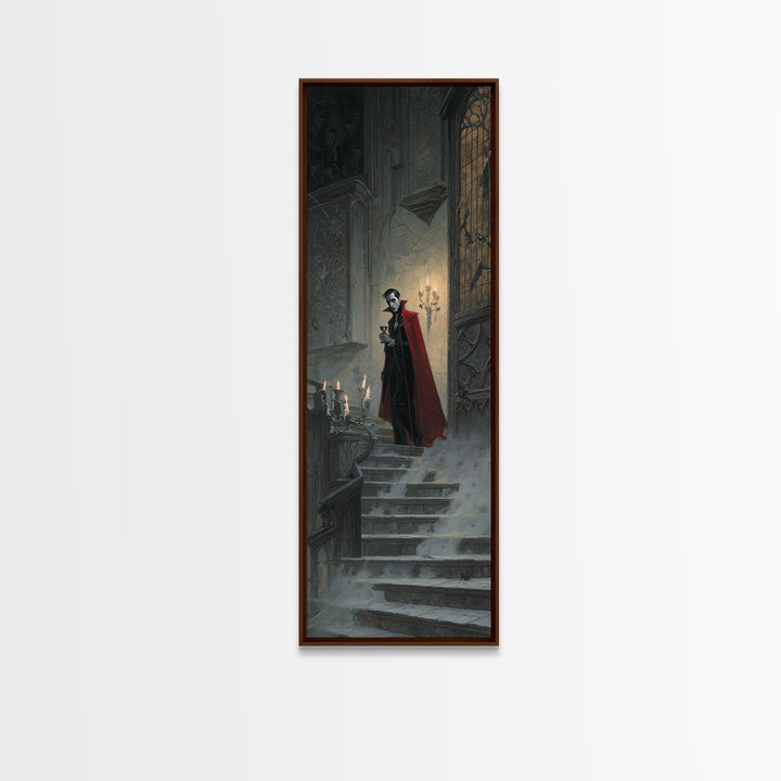 The Crimson Count Of Hollow Keep, Gothic Engraving Art, Tall Narrow Wall Art, Gothic Horror Wall Art, Framed Canvas Print