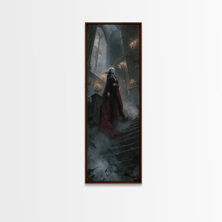 The Crimson Count Of Hollow Keep, Stained Glass Gothic Art, Tall Narrow Wall Art, Dark Fantasy Wall Art, Canvas Print, Halloween Wall Art