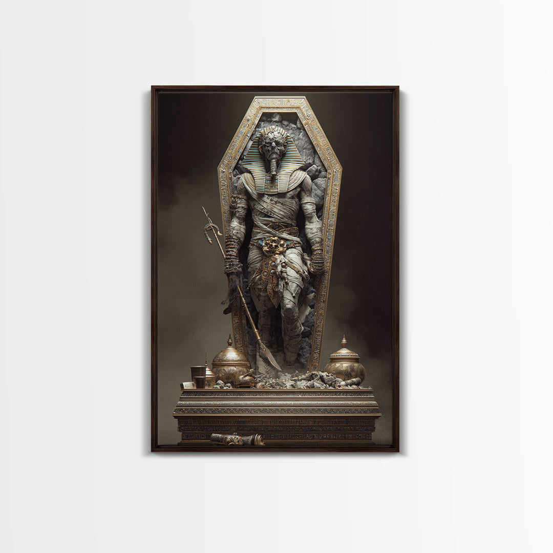 The Pharaoh Of Dustbound Silence, Gothic Engraving Art, Vertical Wall Art, Gothic Horror Wall Art, Canvas Print, Halloween Wall Art