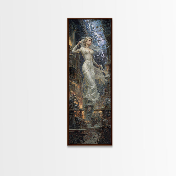 The Stitched Bride Of Thunder Hall, Gothic Engraving Art, Tall Narrow Wall Art, Dark Fantasy Wall Art, Canvas Print, Halloween Wall Art
