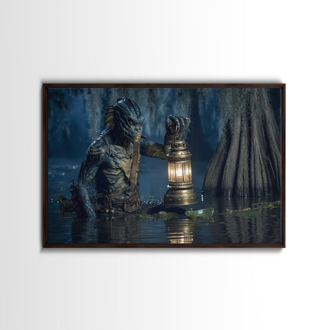 The Creature Of Lantern Lagoon, Symbolist Gothic Landscape, Landscape Wall Art, Gothic Horror Wall Art, Framed Canvas Print
