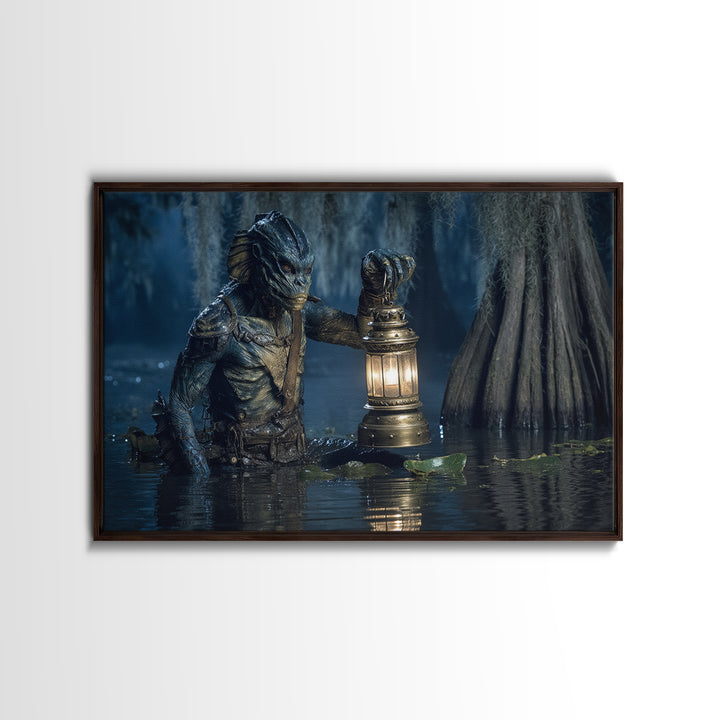 The Creature Of Lantern Lagoon, Symbolist Gothic Landscape, Landscape Wall Art, Gothic Horror Wall Art, Framed Canvas Print