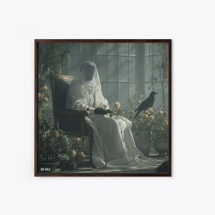 The Invisible Mourner Of Glass House, Victorian Macabre Art, Square Wall Art, Gothic Horror Wall Art, Framed Canvas Print