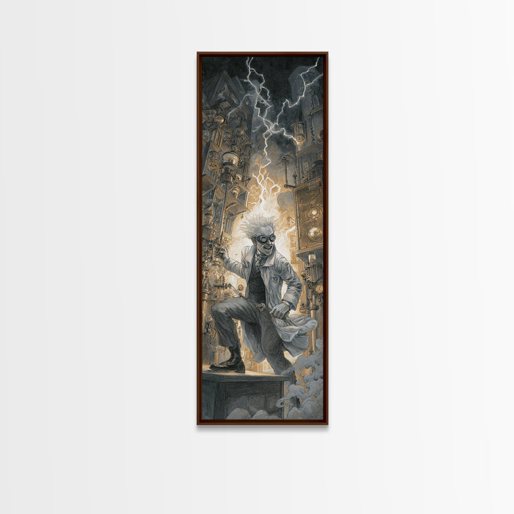 Doctor Vesper'S Resurrection Engine, Gothic Engraving Art, Tall Narrow Wall Art, Dark Fantasy Wall Art, Framed Canvas Print